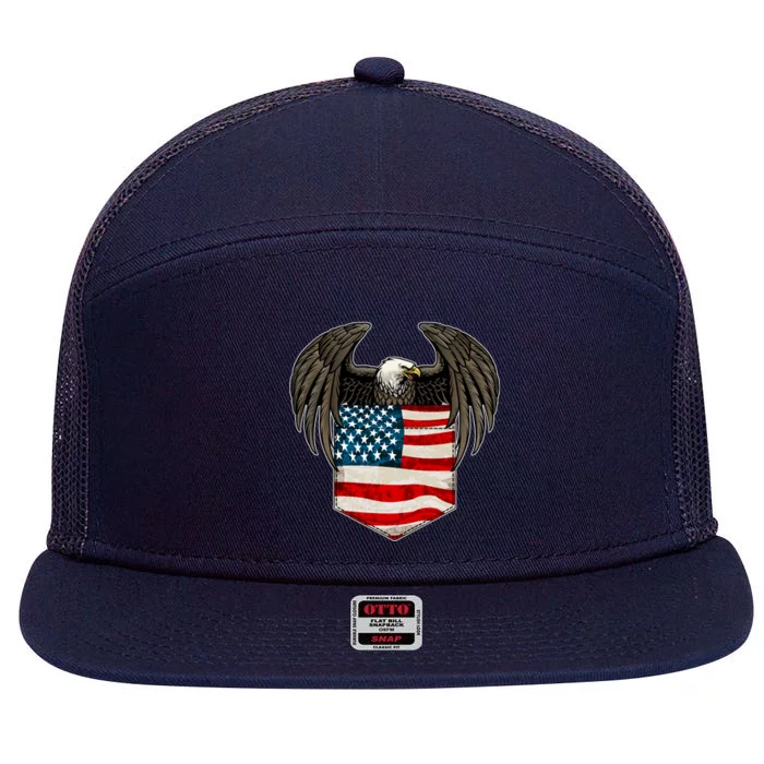 Eagle In American USA Flag Pocket 7 Panel Mesh Trucker Snapback Hat