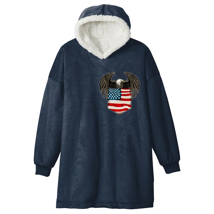 Eagle In American USA Flag Pocket Hooded Wearable Blanket