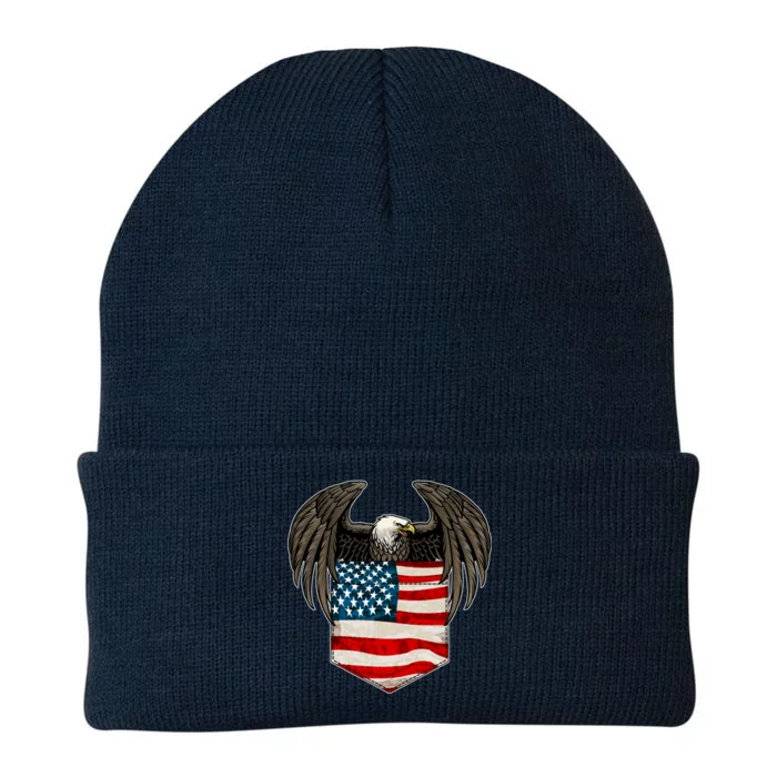 Eagle In American USA Flag Pocket Knit Cap Winter Beanie