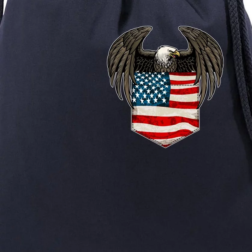 Eagle In American USA Flag Pocket Drawstring Bag