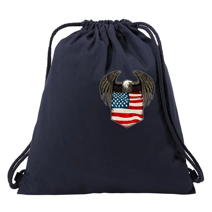 Eagle In American USA Flag Pocket Drawstring Bag