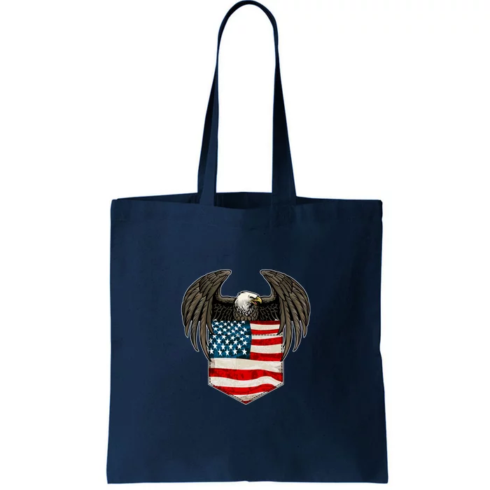 Eagle In American USA Flag Pocket Tote Bag