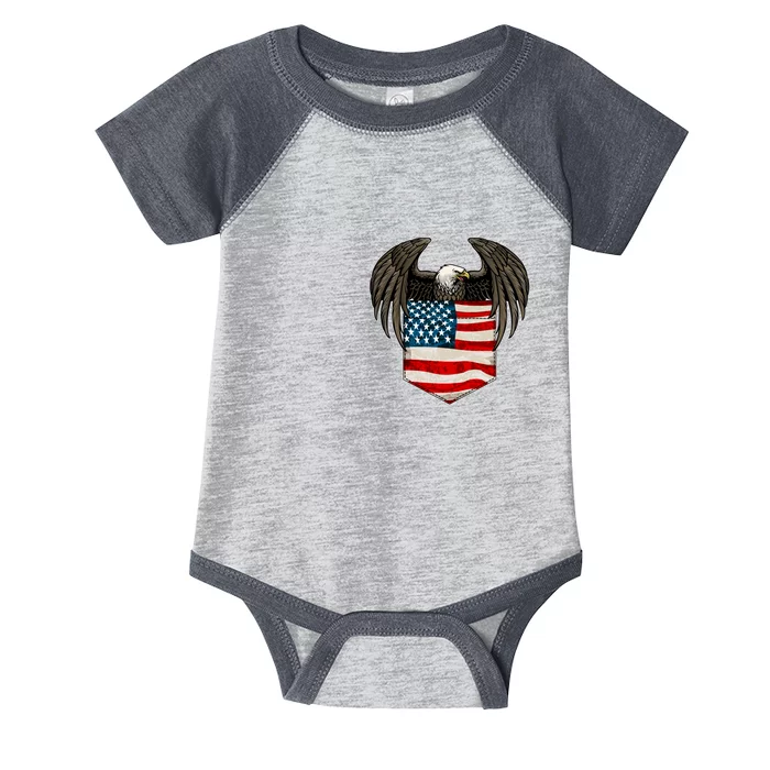 Eagle In American USA Flag Pocket Infant Baby Jersey Bodysuit