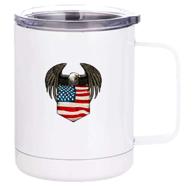 Eagle In American USA Flag Pocket Front & Back 12oz Stainless Steel Tumbler Cup