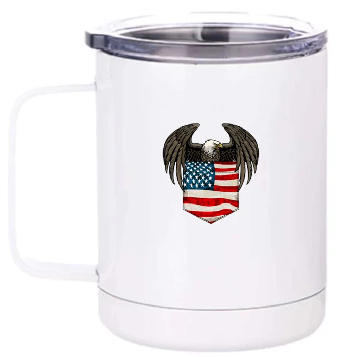 Eagle In American USA Flag Pocket Front & Back 12oz Stainless Steel Tumbler Cup