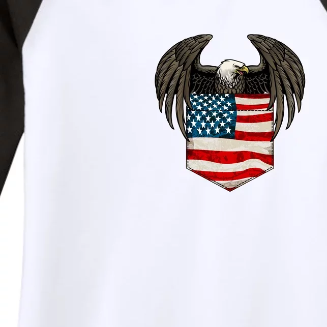 Eagle In American USA Flag Pocket Women's Tri-Blend 3/4-Sleeve Raglan Shirt