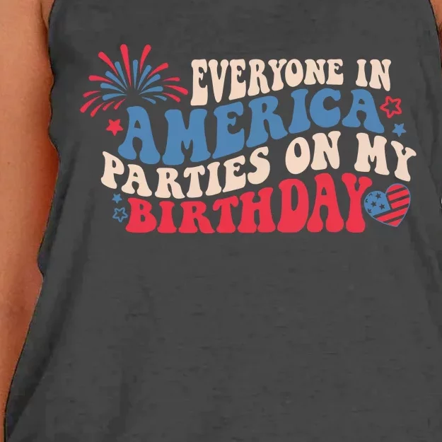 Everyone In America Parties On My Birthday 4th Of July Women's Knotted Racerback Tank