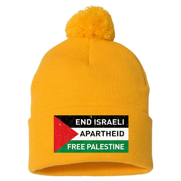 End Israeli Apartheid Free Palestine Flag Pom Pom 12in Knit Beanie