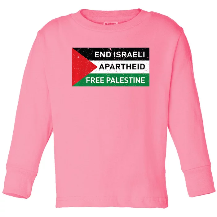 End Israeli Apartheid Free Palestine Flag Toddler Long Sleeve Shirt