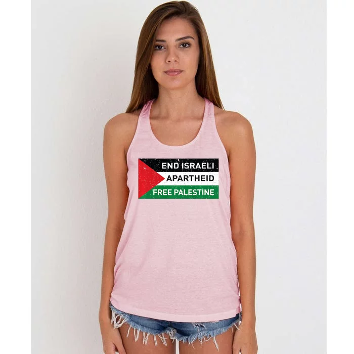 End Israeli Apartheid Free Palestine Flag Women's Knotted Racerback Tank