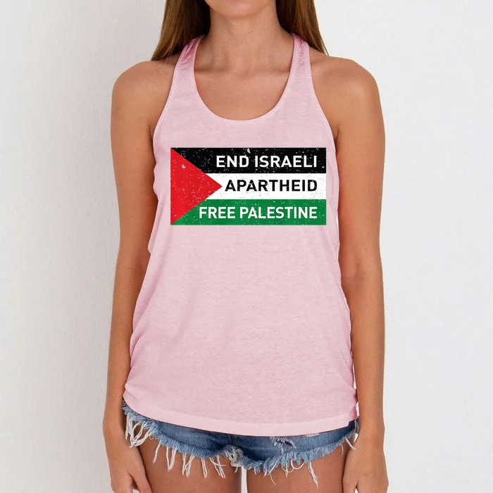 End Israeli Apartheid Free Palestine Flag Women's Knotted Racerback Tank