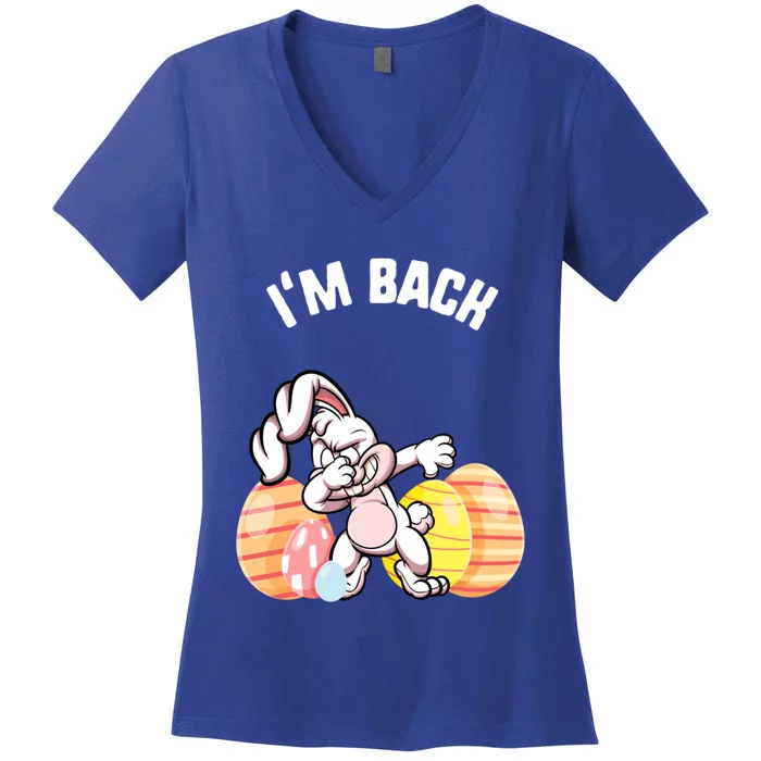 Easter I'm Back Flamingo Candy Gift Spring Bunny Cute Gift Women's V-Neck T-Shirt