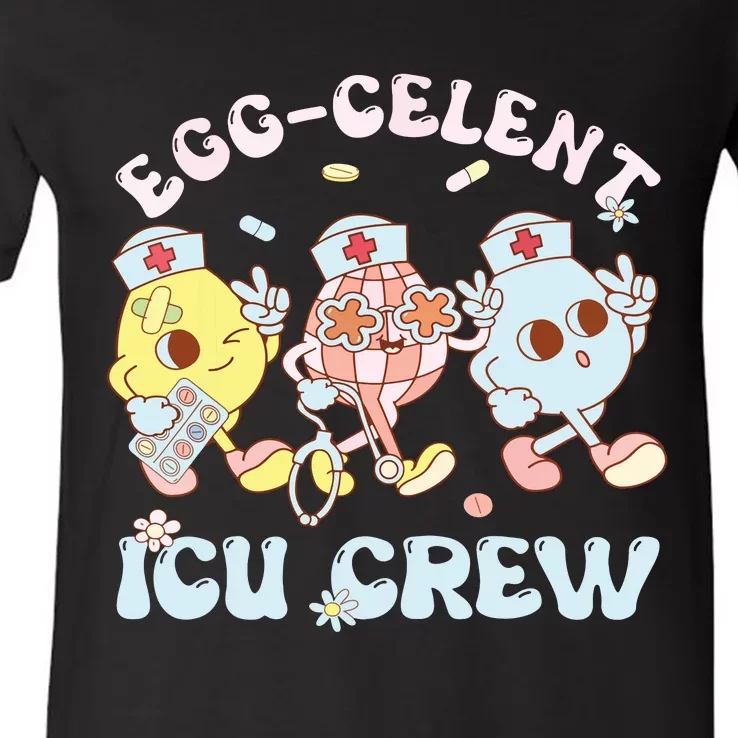 Eggcelent Icu Crew Eggs Nurse Nursing Easter Day Women V-Neck T-Shirt