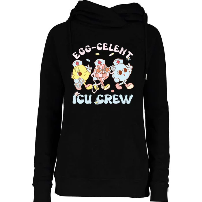 Eggcelent Icu Crew Eggs Nurse Nursing Easter Day Women Womens Funnel Neck Pullover Hood