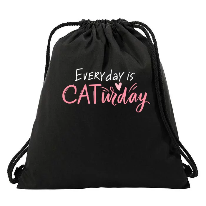 Everyday Is Caturday Cat Lover Drawstring Bag