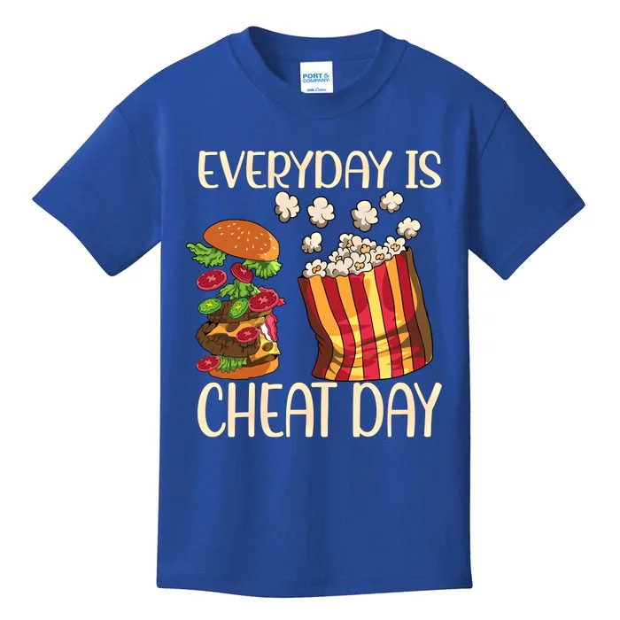 Everyday Is Cheat Day Hamburger Popcorn Fast Food Sports Gift Kids T-Shirt