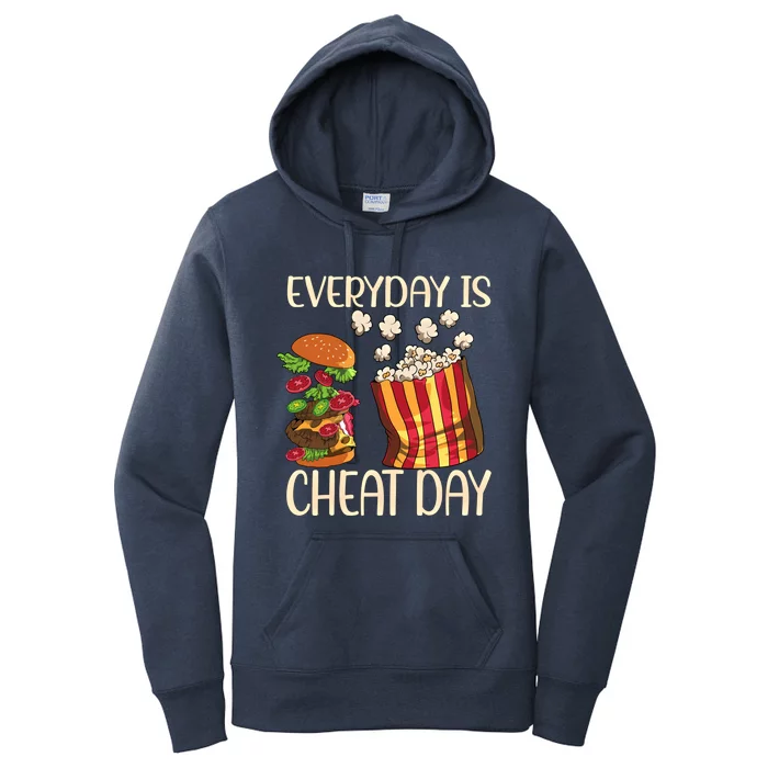 Everyday Is Cheat Day Hamburger Popcorn Fast Food Sports Gift Women's Pullover Hoodie