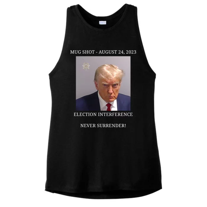 Election Interference Donald Trump Mugshot Ladies Tri-Blend Wicking Tank