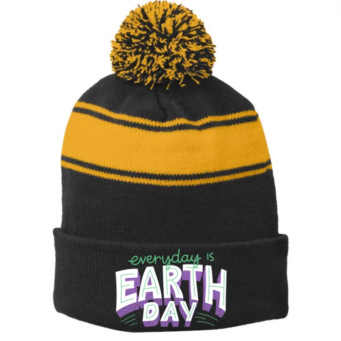 Everyday Is Earth Day Awareness Stripe Pom Pom Beanie