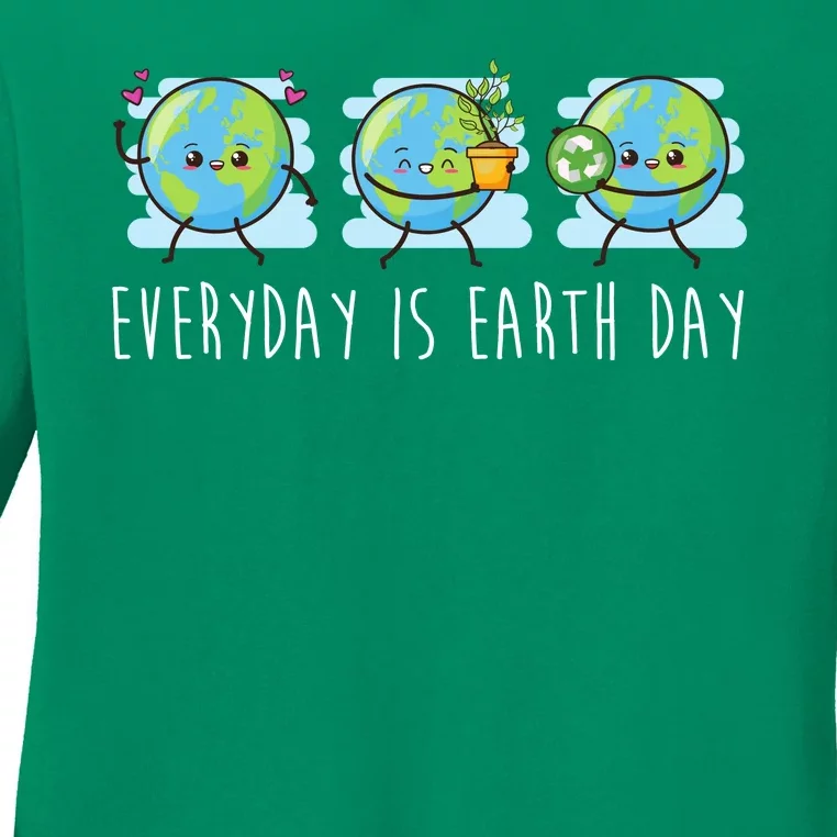 Everyday Is Earth Day Cute Planet Awareness Ladies Long Sleeve Shirt