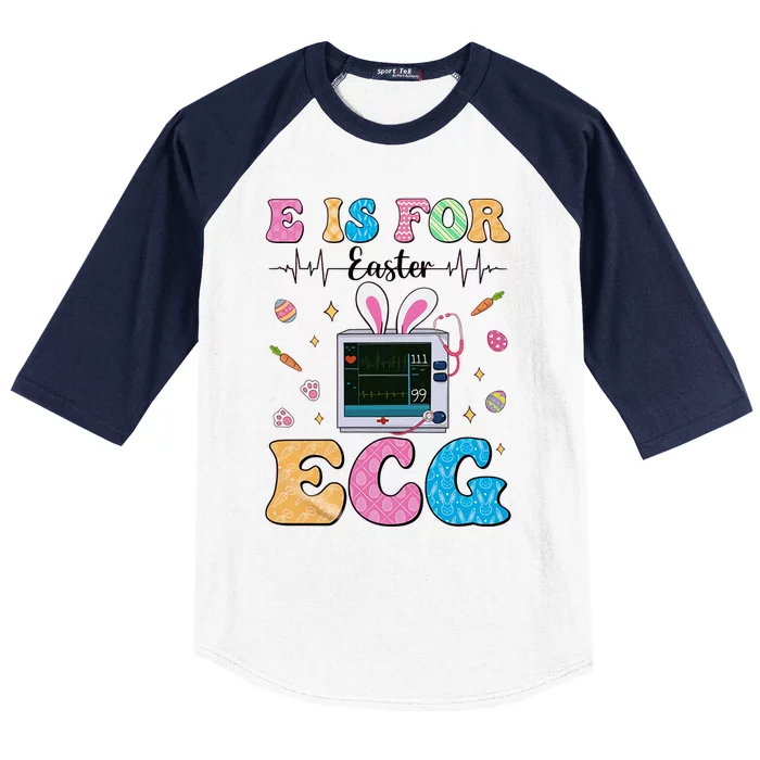 E Is For ECG Bunny Easter Nurse Nursing Student Easter School Nurse ICU Baseball Sleeve Shirt