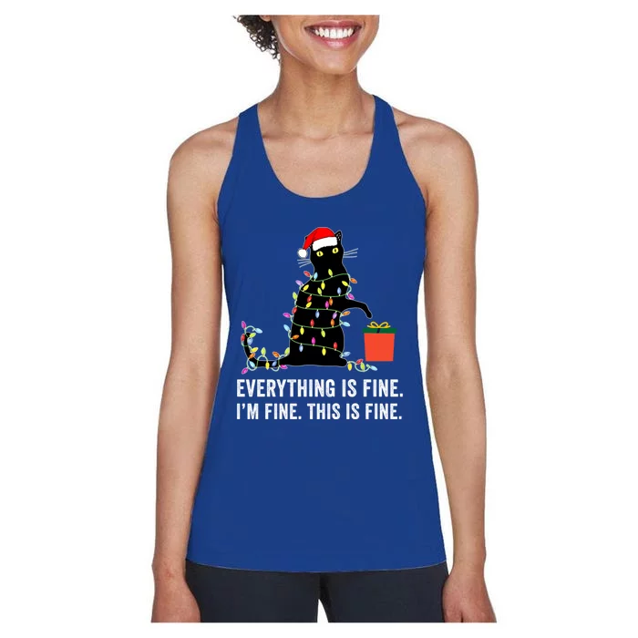 Everything Is Fine Funny Christmas Naughty Cat Xmas Light Cute Gift Women's Racerback Tank