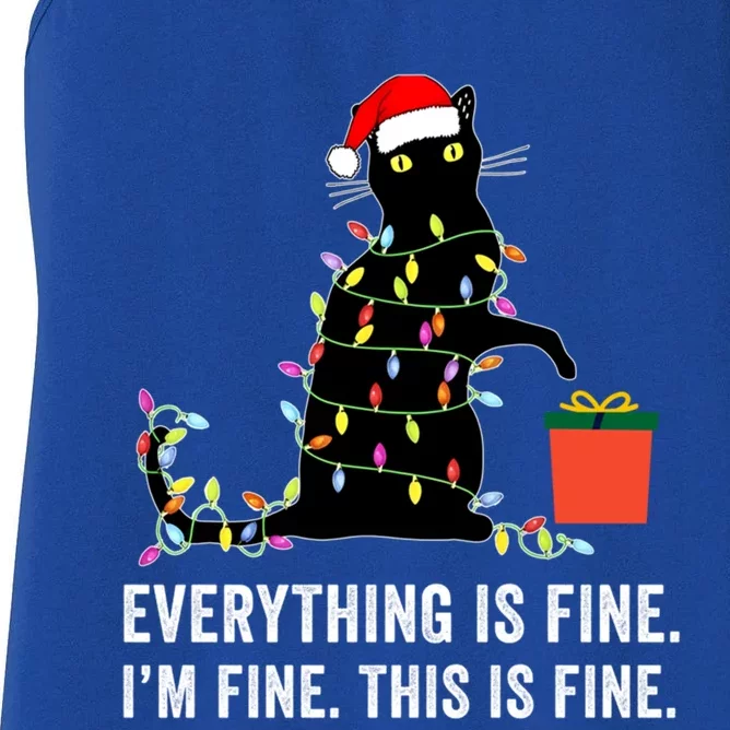 Everything Is Fine Funny Christmas Naughty Cat Xmas Light Cute Gift Women's Racerback Tank