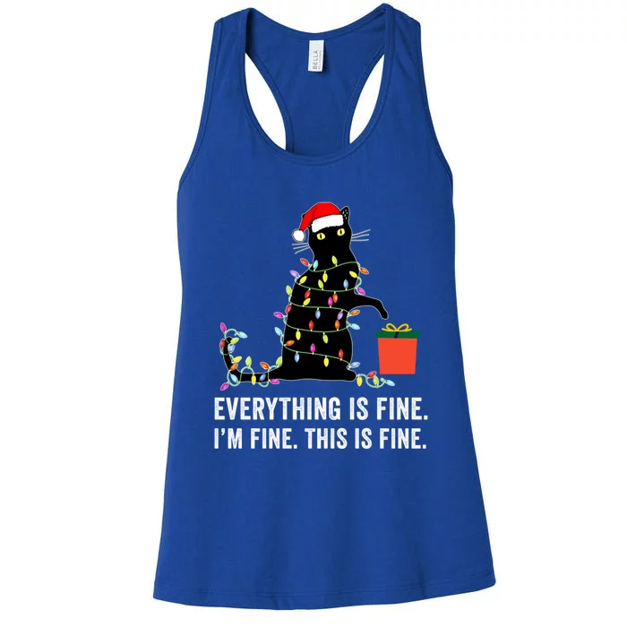 Everything Is Fine Funny Christmas Naughty Cat Xmas Light Cute Gift Women's Racerback Tank