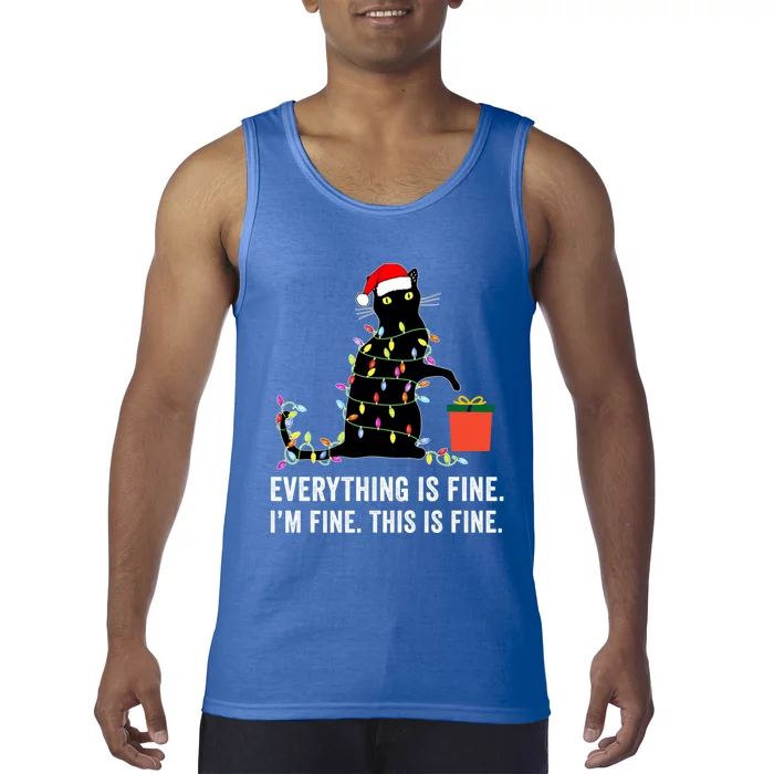 Everything Is Fine Funny Christmas Naughty Cat Xmas Light Cute Gift Tank Top