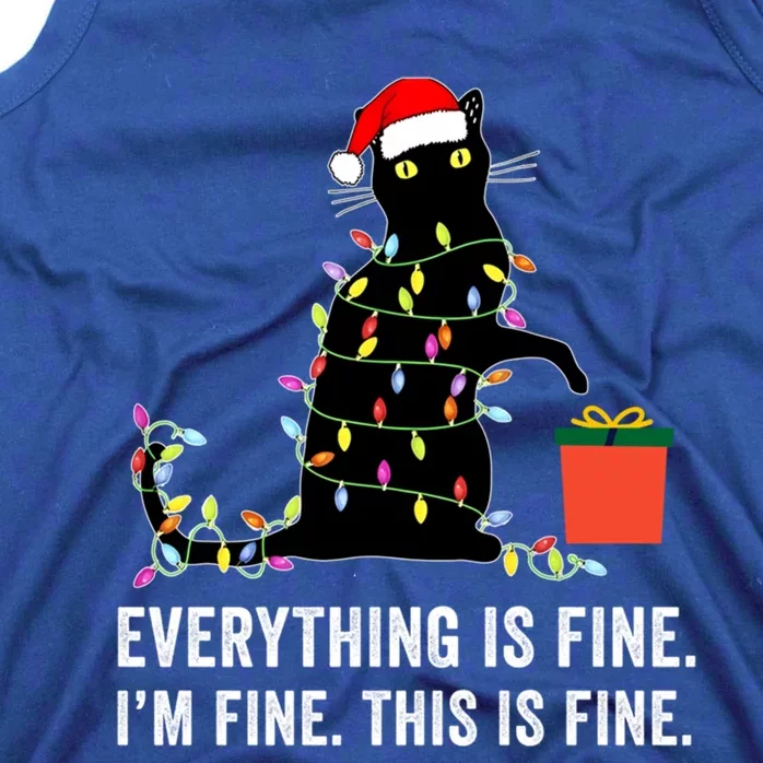 Everything Is Fine Funny Christmas Naughty Cat Xmas Light Cute Gift Tank Top