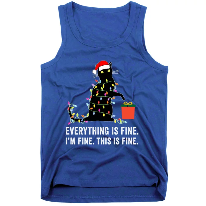 Everything Is Fine Funny Christmas Naughty Cat Xmas Light Cute Gift Tank Top