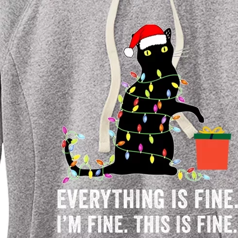 Everything Is Fine Funny Christmas Naughty Cat Xmas Light Cute Gift Women's Fleece Hoodie