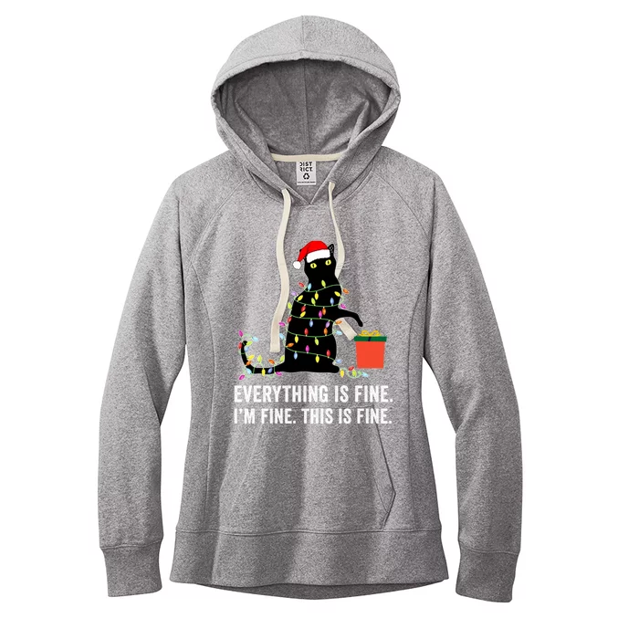 Everything Is Fine Funny Christmas Naughty Cat Xmas Light Cute Gift Women's Fleece Hoodie