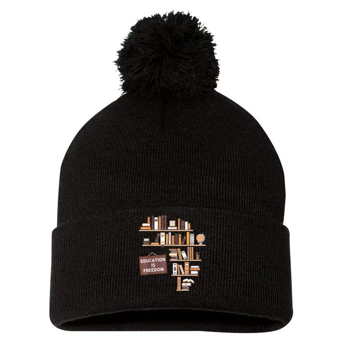 Education Is Freedom African American Black History Educator Pom Pom 12in Knit Beanie