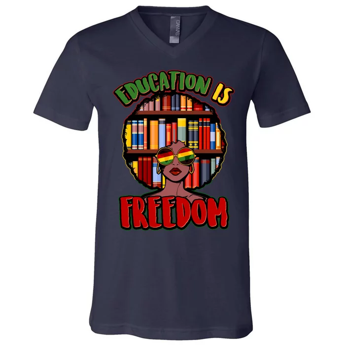 Education Is Freedom Black History Book Reading Lover V-Neck T-Shirt