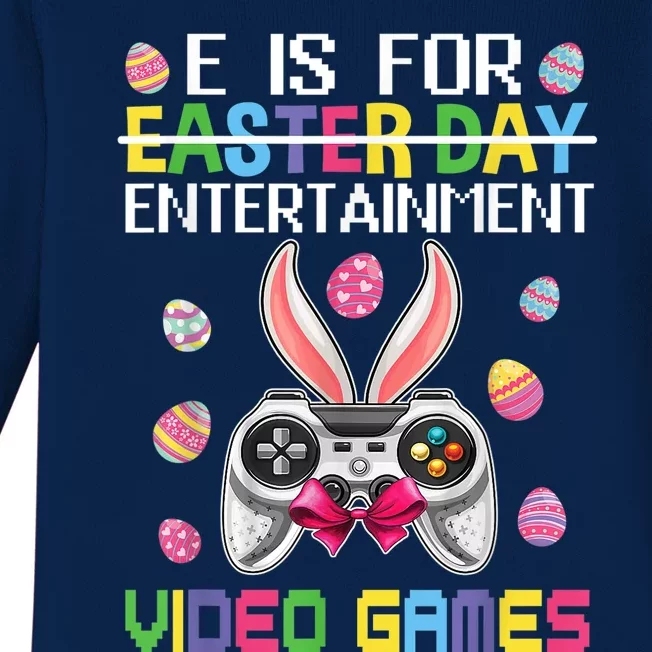 E Is For Entertainment Video Games Easter Day Gaming Lovers Baby Long Sleeve Bodysuit