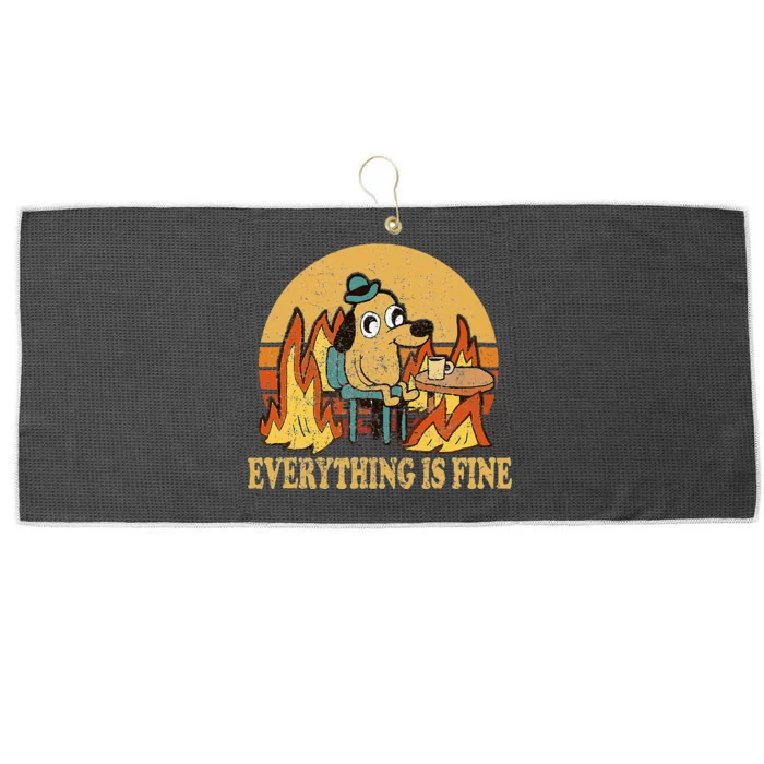 Everything Is Fine Dog Drinking Coffee Burning Meme Large Microfiber Waffle Golf Towel