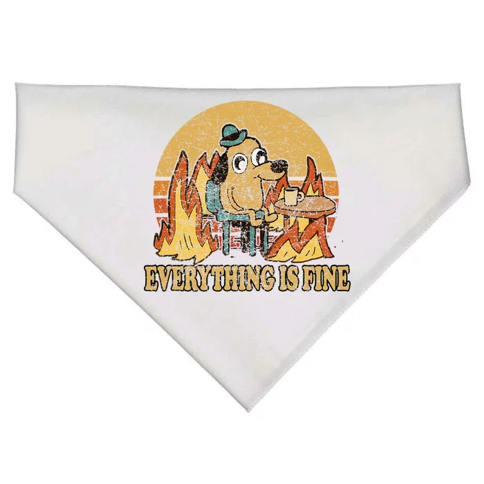 Everything Is Fine Dog Drinking Coffee Burning Meme Gift USA-Made Doggie Bandana