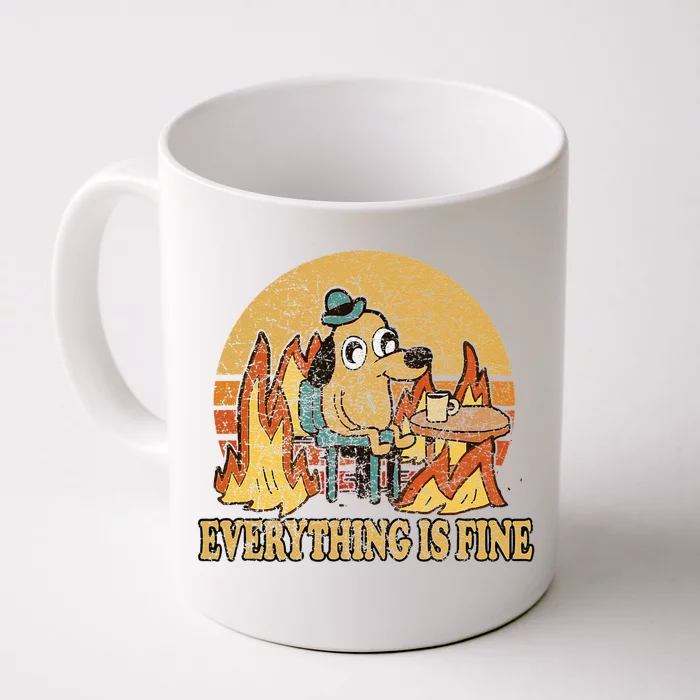 Everything Is Fine Dog Drinking Coffee Burning Meme Gift Front & Back Coffee Mug