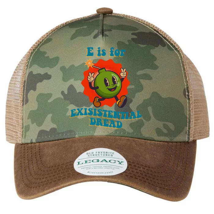 E Is For Existential Dread Retro Toon Bomb Funny Dark Humor Legacy Tie Dye Trucker Hat