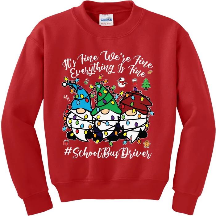 Everything Is Fine Christmas School Bus Driver Cute Gnomies Kids Sweatshirt