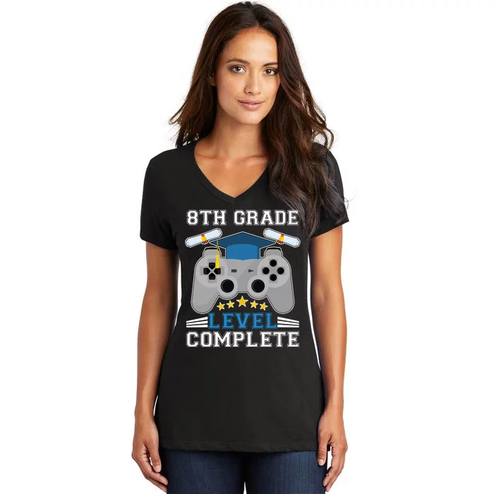 Eight 8th Grade Level Complete Gamer Graduation Women's V-Neck T-Shirt