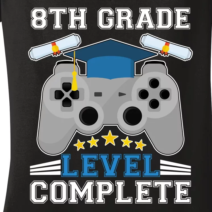 Eight 8th Grade Level Complete Gamer Graduation Women's V-Neck T-Shirt