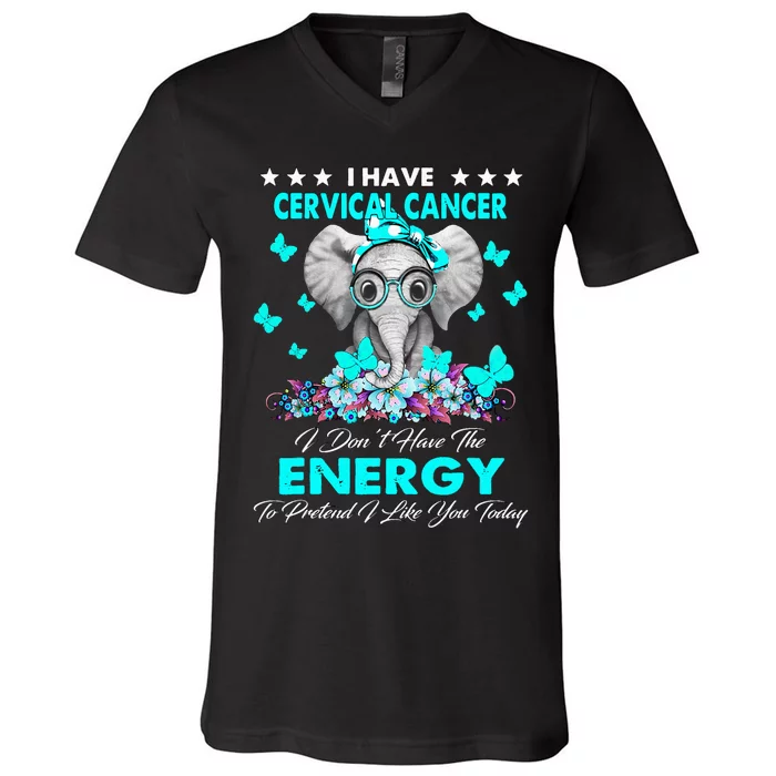 Elephant I Have Cervical Cancer Awareness Gifts V-Neck T-Shirt