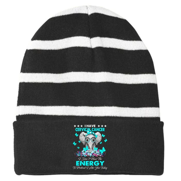 Elephant I Have Cervical Cancer Awareness Gifts Striped Beanie with Solid Band