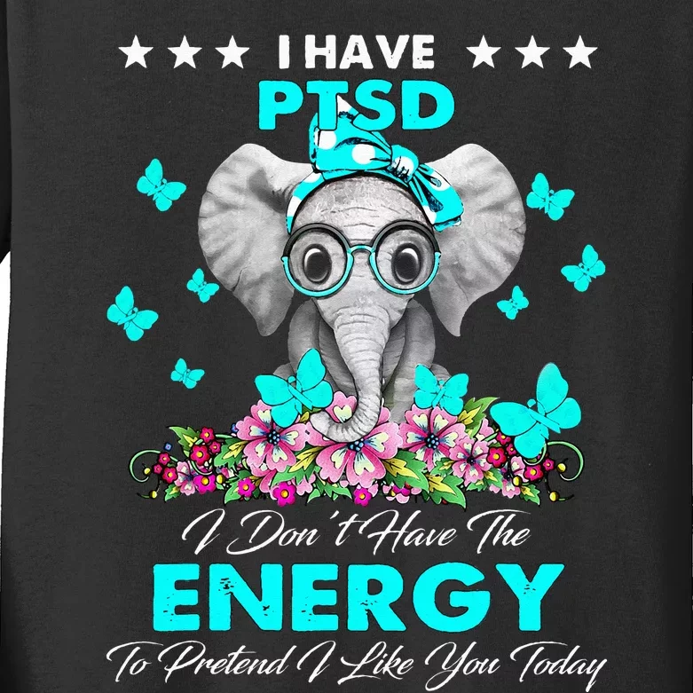 Elephant I Have PTSD Awareness Gifts Kids Long Sleeve Shirt