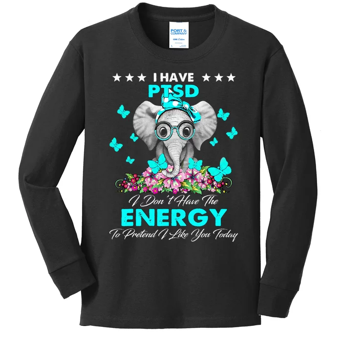 Elephant I Have PTSD Awareness Gifts Kids Long Sleeve Shirt