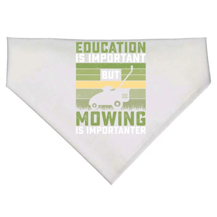 Education Is Important But Mowing Is Importanter Lawn Mowing Cute Gift USA-Made Doggie Bandana