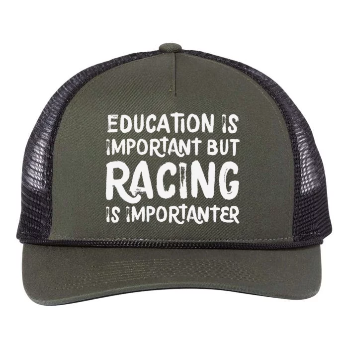 Education Is Important But Racing Is Importanter Race Car Retro Rope Trucker Hat Cap