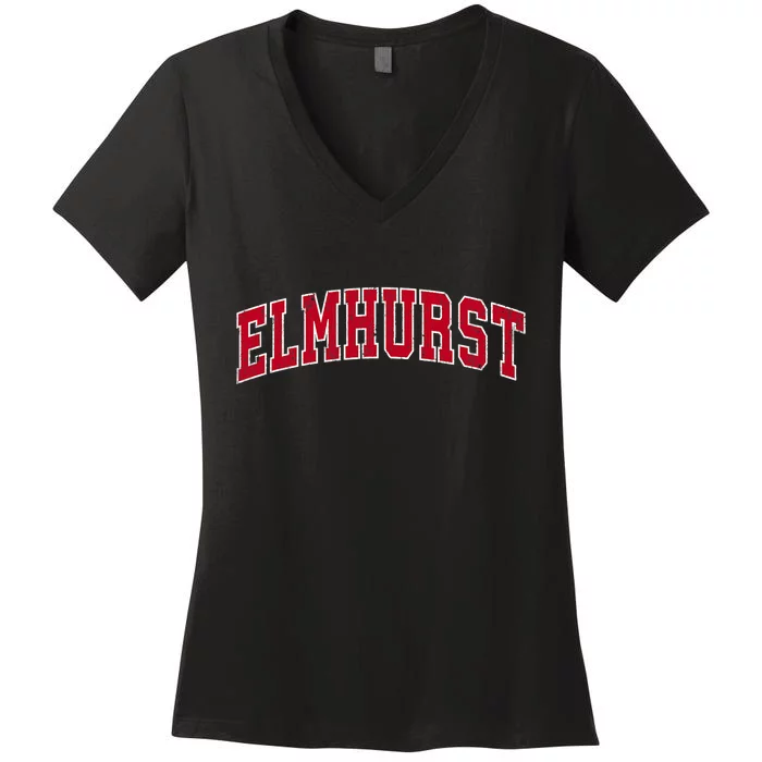 Elmhurst Illinois IL Vintage Sports Design Red Design Women's V-Neck T-Shirt